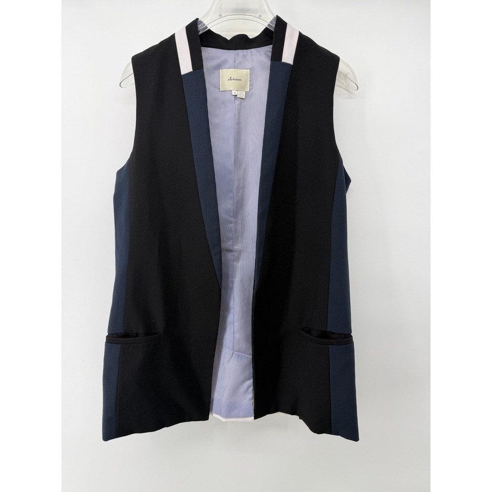 Elevenses Anthropologie Colorblock Open Front Vest Black Navy Cream Tuxedo Med M